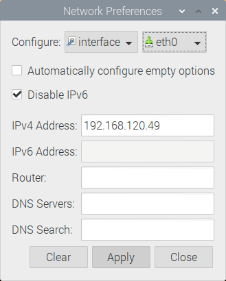Figure 3: eth0 Preferences