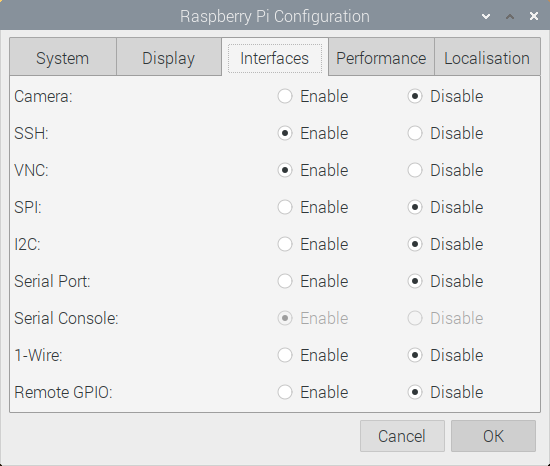 Figure 6: Raspberry Pi Configuration — Interfaces